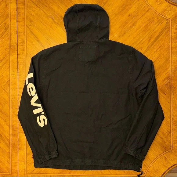 Levis Denim Pullover Hoodie Jacket Men’s Size XL Navy Y2K 1/2 Zip Logo Sleeves - Picture 12 of 15
